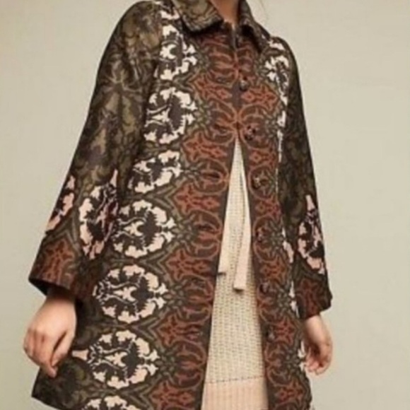 Anthropologie | Women’s olive green/brown Plenty by Tracy Reese Janice Boho Coat - Picture 2 of 16